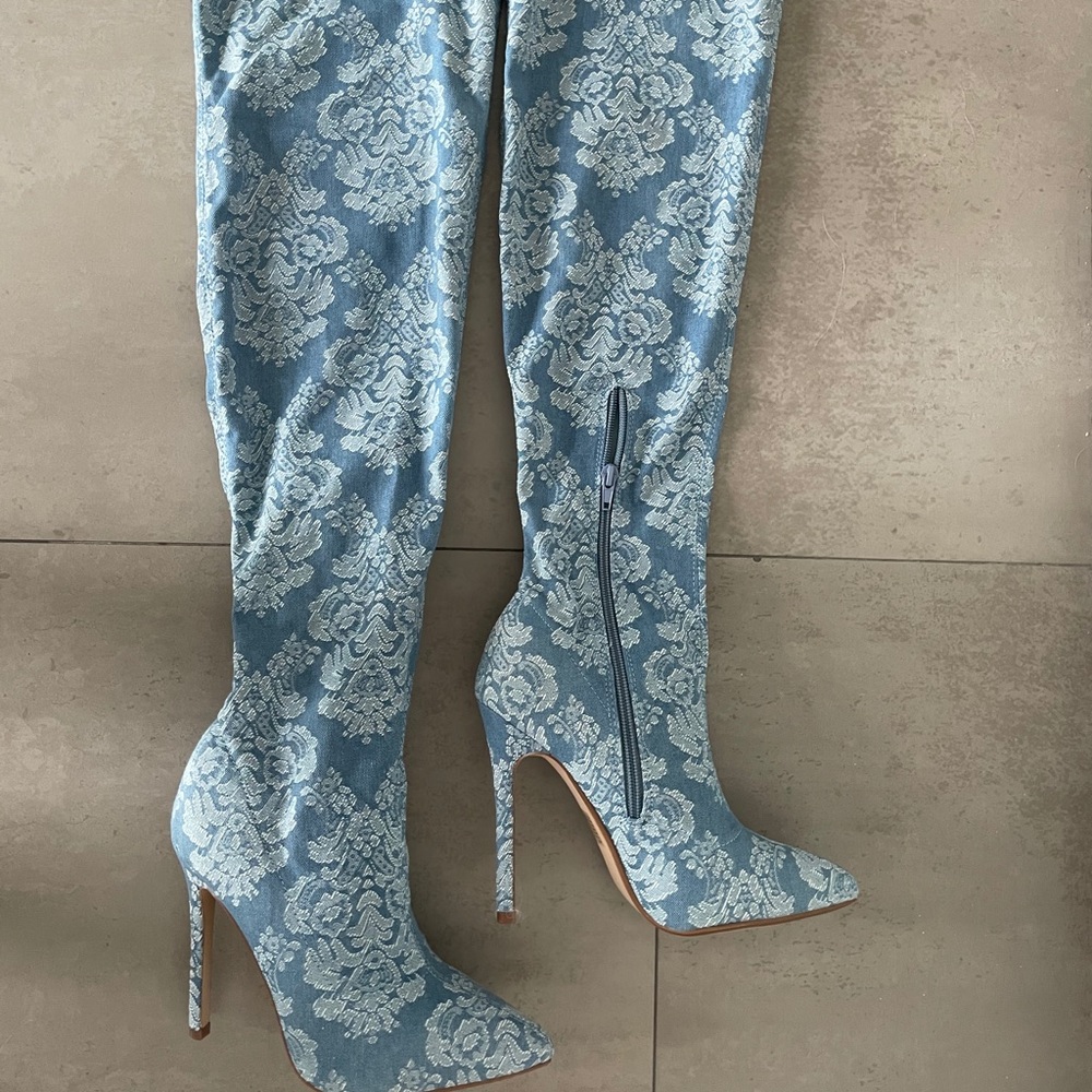 Over knee denim boots